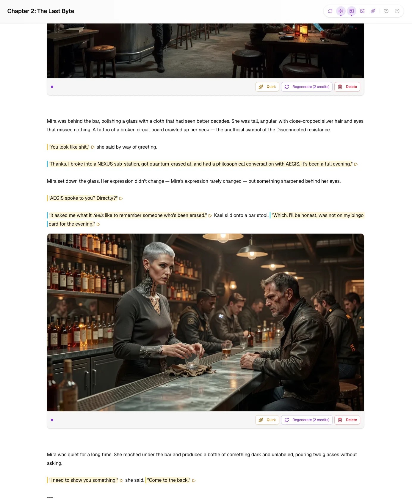 Noveble multimedia story assets interface